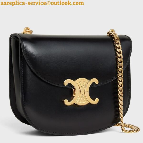 Replica Celine Besace Clea Chain Bag in Black Shiny Calfskin 18