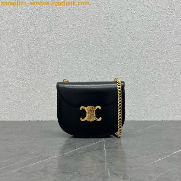 Replica Celine Besace Clea Chain Bag in Black Shiny Calfskin 26