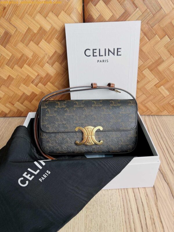 Replica Celine Claude Shoulder Bag in Black Triomphe Canvas 16