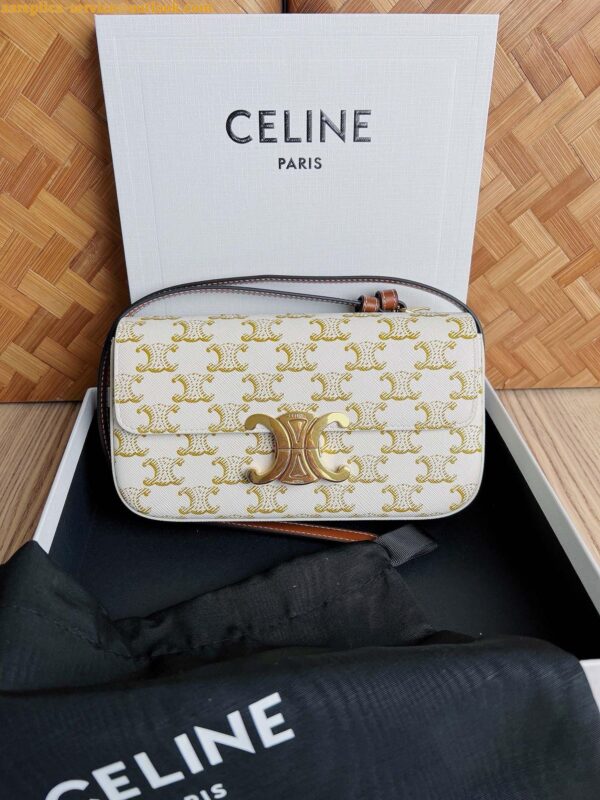 Replica Celine Claude Shoulder Bag in White Triomphe Canvas 17