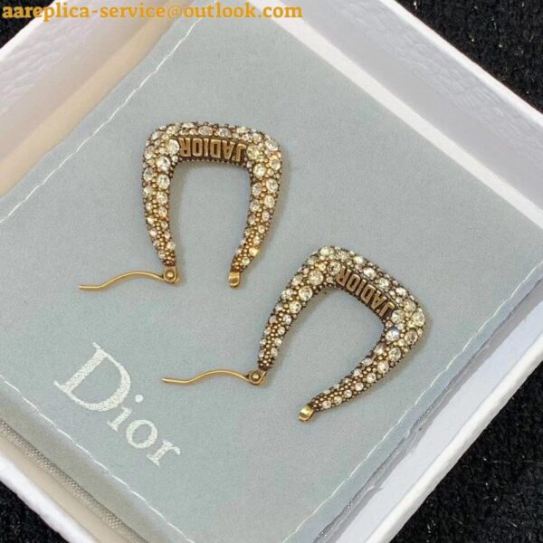 Replica Dior J'Adior Hoop Earrings In Antique Gold Metal and Crystals 6