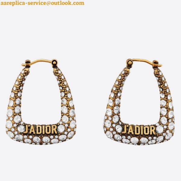 Replica Dior J'Adior Hoop Earrings In Antique Gold Metal and Crystals 7