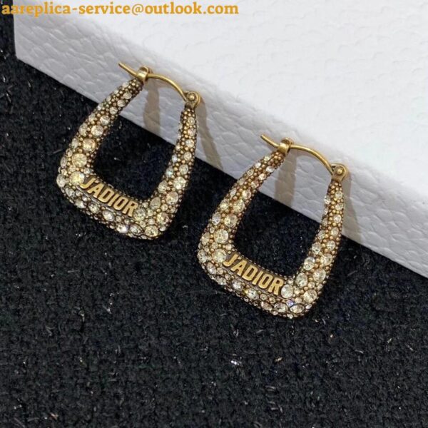 Replica Dior J'Adior Hoop Earrings In Antique Gold Metal and Crystals 9