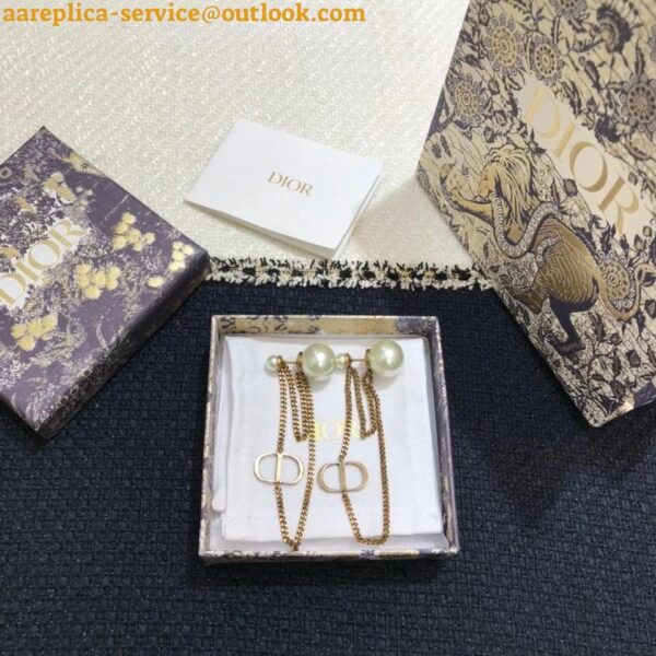 Replica Dior Tribales CD Earrings In Antique Gold-Finish Metal and Pearls 5