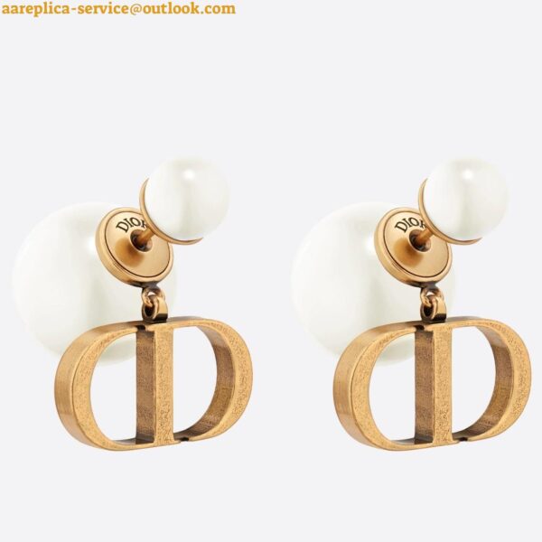 Replica Dior Tribales Earrings In Antique Gold-Finish Metal and White Resin Pearls 3