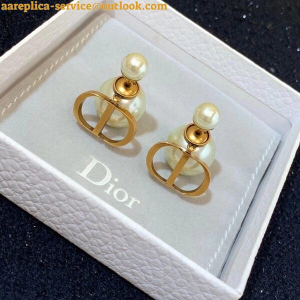 Replica Dior Tribales Earrings In Antique Gold-Finish Metal and White Resin Pearls 7