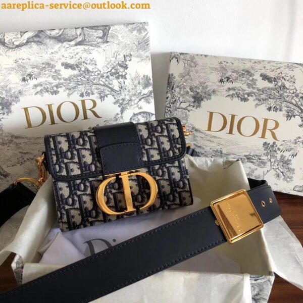 Replica Dior 30 Montaigne Box Bag In Blue Dior Oblique Jacquard 3