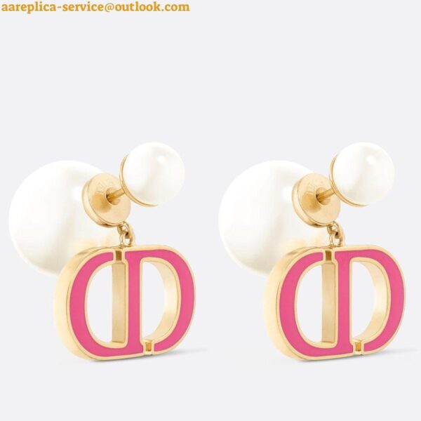 Replica Dior Tribales Earrings in Metal and White Pearls with Rani Pink Lacquer 3