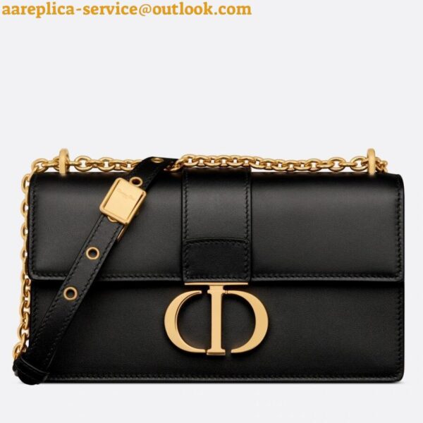 Replica Dior 30 Montaigne East-West Bag with Chain in Black Calfskin