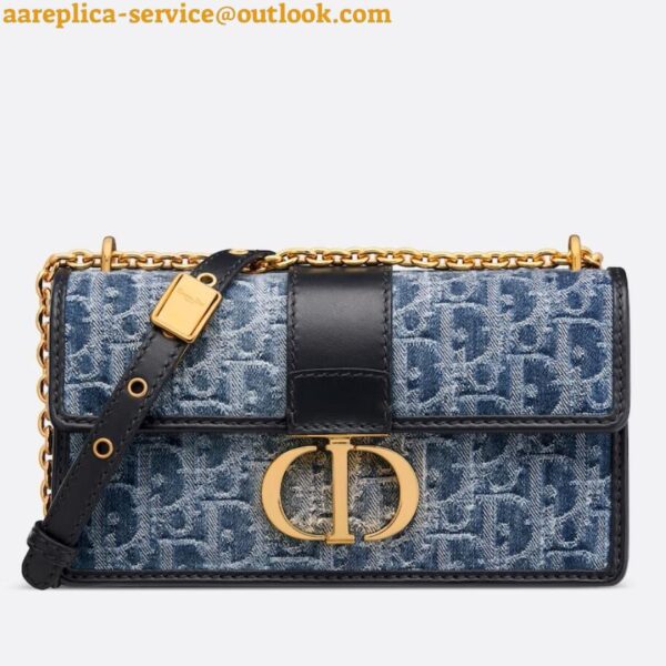 Replica Dior 30 Montaigne East-West Bag with Chain in Blue Denim Oblique Jacquard