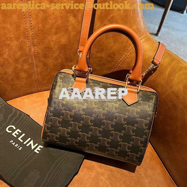 Replica Celine Small Boston In Triomphe Canvas And Calfskin Tan 197582 4