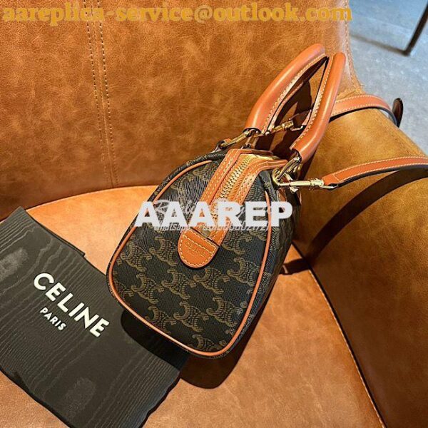 Replica Celine Small Boston In Triomphe Canvas And Calfskin Tan 197582 5