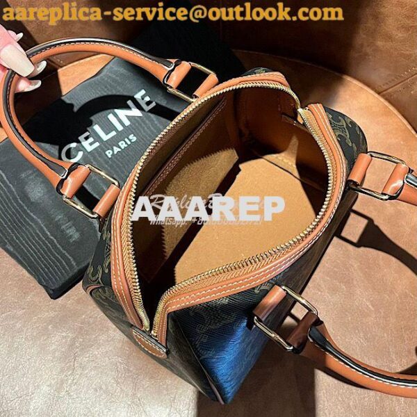 Replica Celine Small Boston In Triomphe Canvas And Calfskin Tan 197582 9