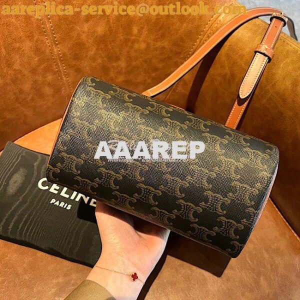 Replica Celine Small Boston In Triomphe Canvas And Calfskin Tan 197582 10