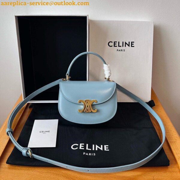 Replica Celine Mini Besace Clea Bag in Pale Blue Calfskin 12