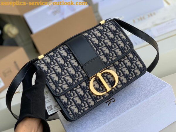 Replica Dior 30 Montaigne Medium Bag In Blue Dior Oblique Jacquard 3