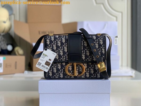 Replica Dior 30 Montaigne Medium Bag In Blue Dior Oblique Jacquard 4