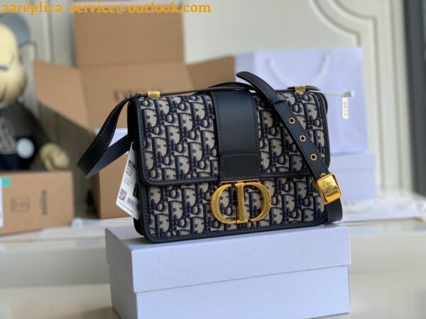 Replica Dior 30 Montaigne Medium Bag In Blue Dior Oblique Jacquard 6