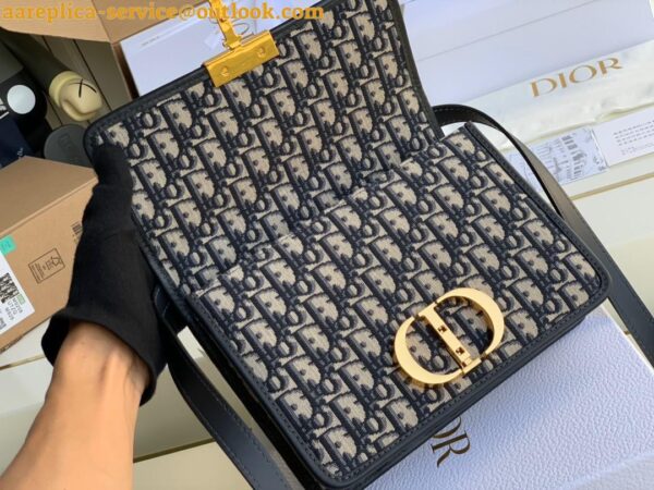 Replica Dior 30 Montaigne Medium Bag In Blue Dior Oblique Jacquard 7