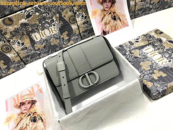 Replica Dior 30 Montaigne Medium Bag In Grey Ultramatte Grained Calfskin 7