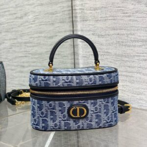 Replica Dior 30 Montaigne Mini Vanity Case in Blue Denim Oblique Jacquard