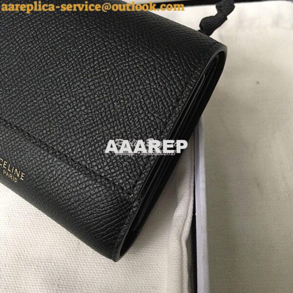 Replica Celine Small Trifold Wallet In Grained Calfskin 10B573 Black 10