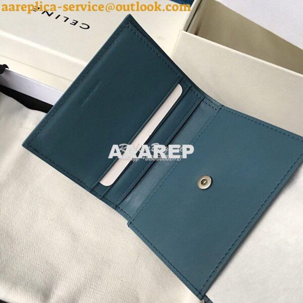 Replica Celine Small Trifold Wallet In Grained Calfskin 10B573 Blue 9