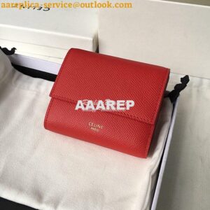 Replica Celine Small Trifold Wallet In Grained Calfskin 10B573 Red