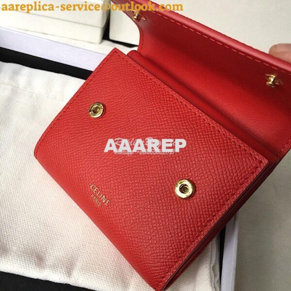 Replica Celine Small Trifold Wallet In Grained Calfskin 10B573 Red 5