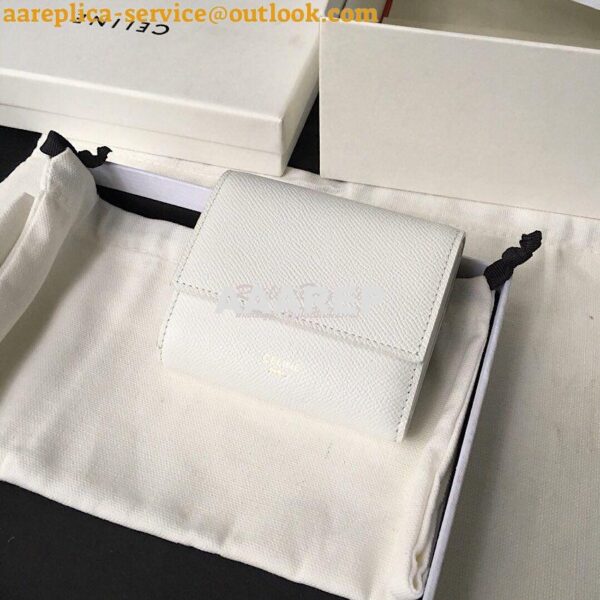 Replica Celine Small Trifold Wallet In Grained Calfskin 10B573 White 3