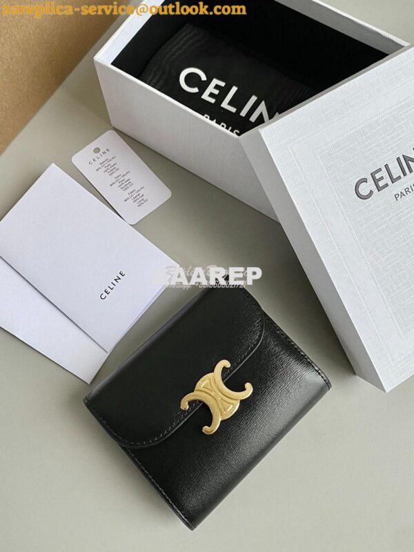 Replica CELINE SMALL WALLET TRIOMPHE IN SHINY SMOOTH LAMBSKIN BLACK 3