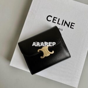 Replica CELINE SMALL WALLET TRIOMPHE IN SHINY SMOOTH LAMBSKIN BLACK 2