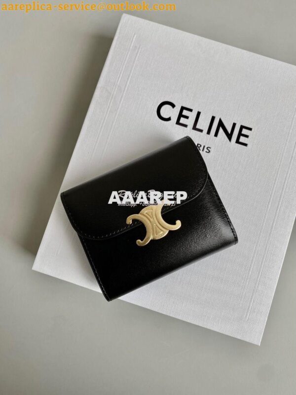 Replica CELINE SMALL WALLET TRIOMPHE IN SHINY SMOOTH LAMBSKIN BLACK 4