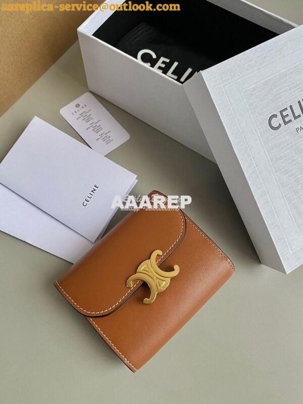 Replica CELINE SMALL WALLET TRIOMPHE IN SHINY SMOOTH LAMBSKIN TAN 3