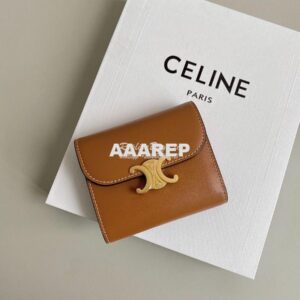 Replica CELINE SMALL WALLET TRIOMPHE IN SHINY SMOOTH LAMBSKIN TAN 2