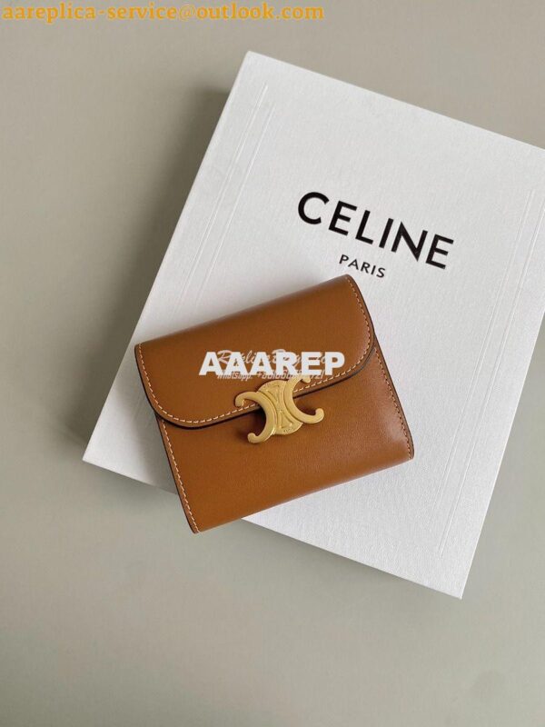 Replica CELINE SMALL WALLET TRIOMPHE IN SHINY SMOOTH LAMBSKIN TAN 4