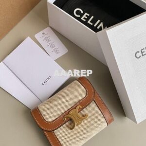 Replica CELINE SMALL WALLET TRIOMPHE IN TEXTILE AND CALFSKIN NATURAL /