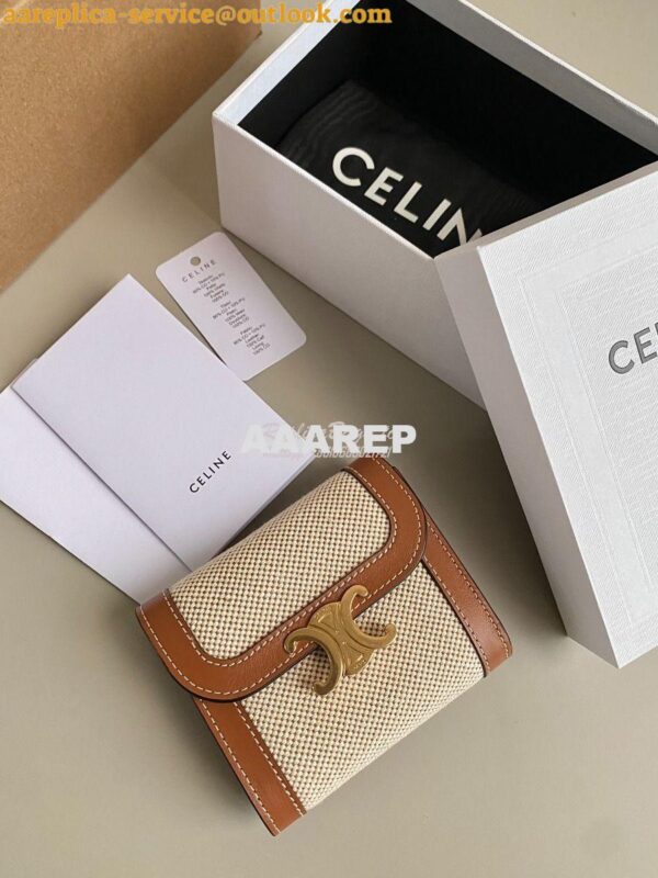 Replica CELINE SMALL WALLET TRIOMPHE IN TEXTILE AND CALFSKIN NATURAL / 3