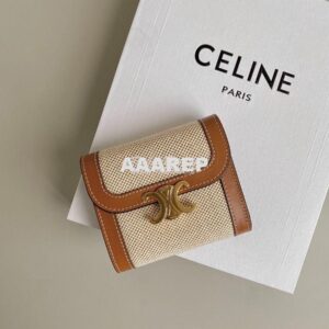 Replica CELINE SMALL WALLET TRIOMPHE IN TEXTILE AND CALFSKIN NATURAL / 2