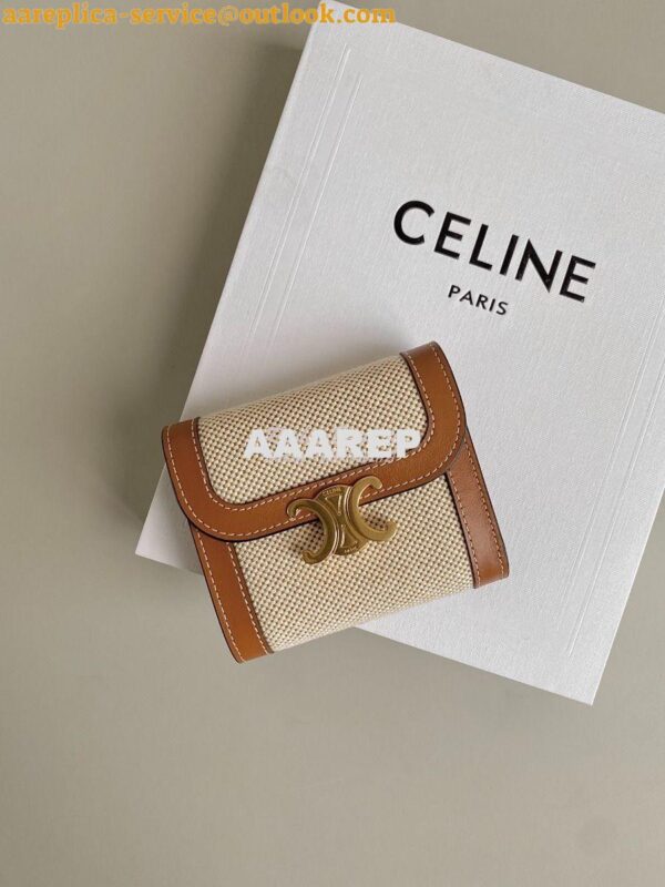 Replica CELINE SMALL WALLET TRIOMPHE IN TEXTILE AND CALFSKIN NATURAL / 4