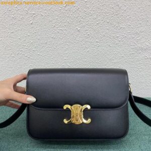 Replica Celine Triomphe Medium Bag In Black Smooth Calfskin