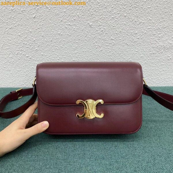 Replica Celine Triomphe Medium Bag In Bordeaux Smooth Calfskin 6