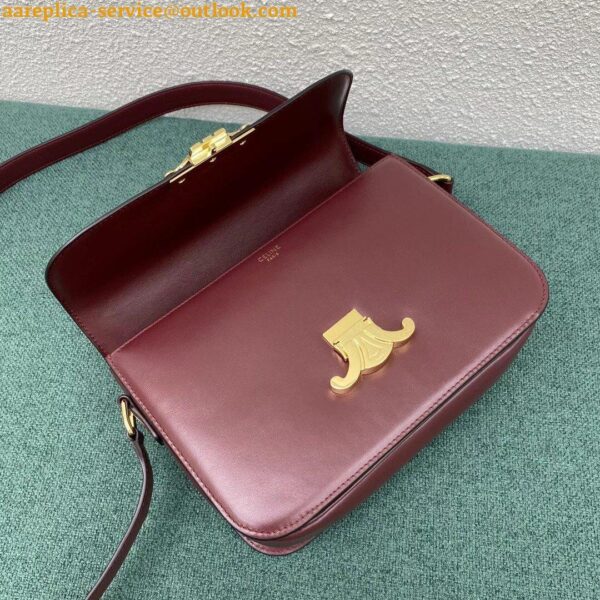 Replica Celine Triomphe Medium Bag In Bordeaux Smooth Calfskin 7