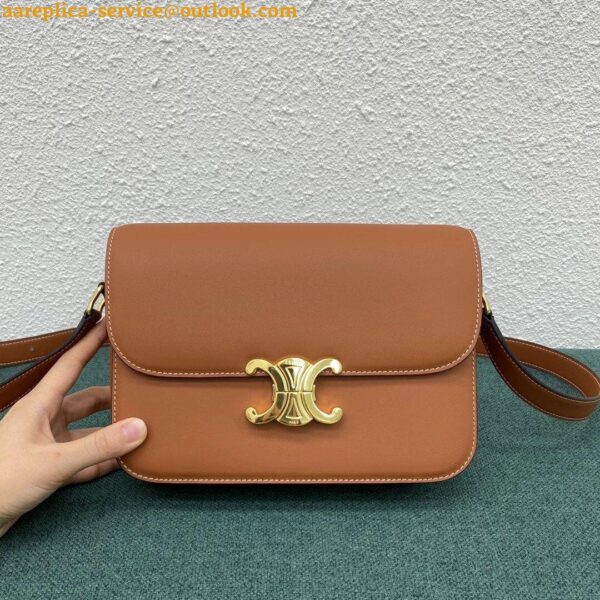 Replica Celine Triomphe Medium Bag In Brown Natural Calfskin 6