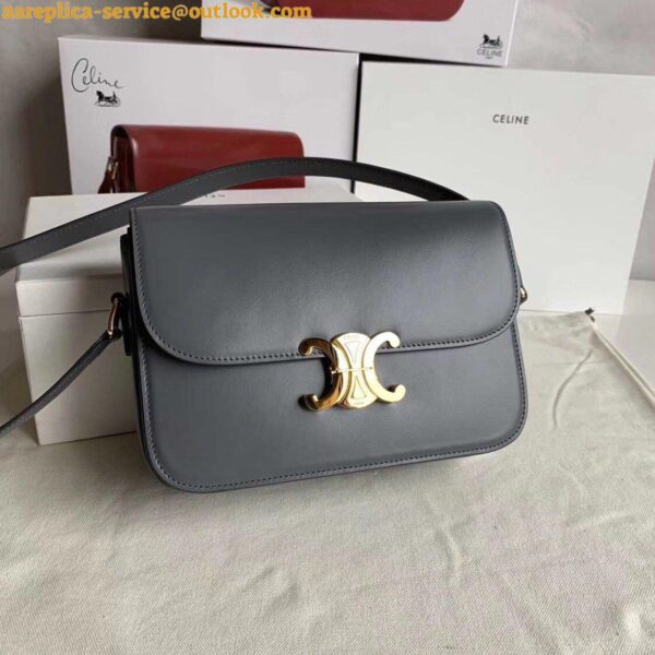 Replica Celine Triomphe Medium Bag In Grey Smooth Calfskin 9