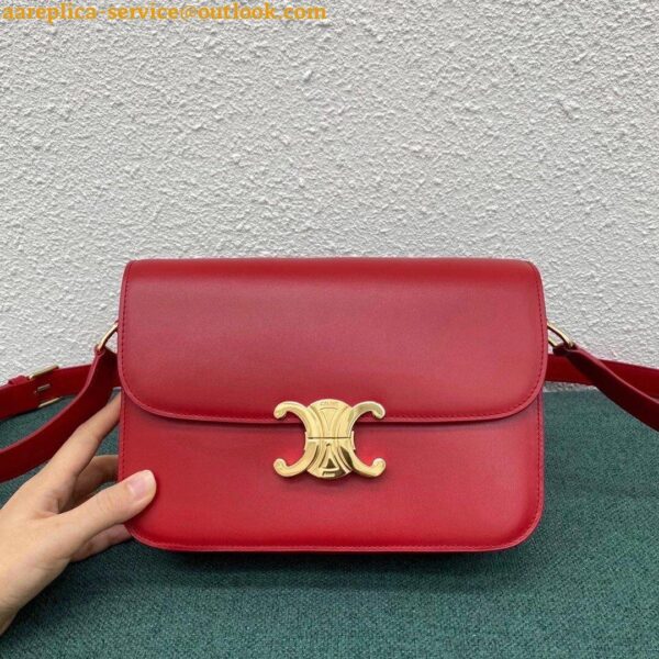 Replica Celine Triomphe Medium Bag In Red Smooth Calfskin 7