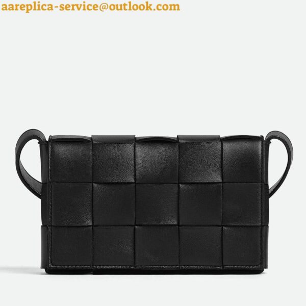 Replica Bottega Veneta Small Cassette Bag In Black Intrecciato Lambskin 3