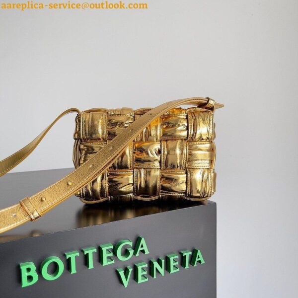 Replica Bottega Veneta Small Cassette Bag In Gold Metallic Lambskin 4