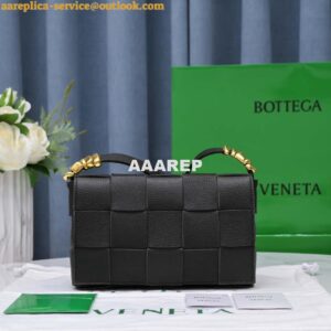 Replica Bottega Veneta BV 666870 Cassette Intreccio grained leather cross-body bag Black