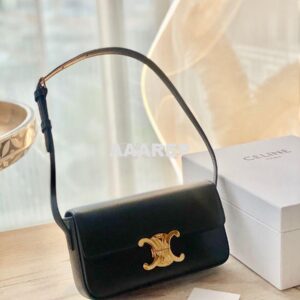 Replica Celine Triomphe Shoulder Bag In Shiny Calfskin 194143 Black